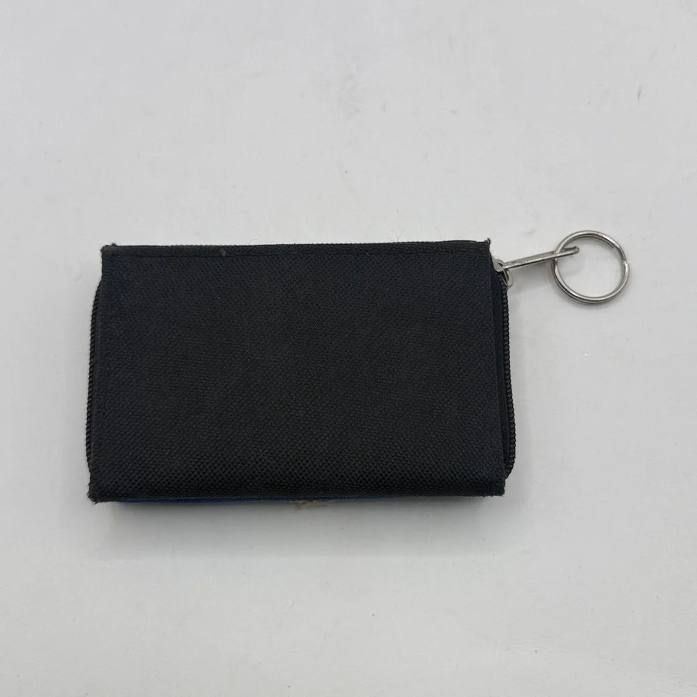 Vtg Looney Tunes Taz Embroidered Tasmanian Devil Blue Canvas Wallet Keychain Zip